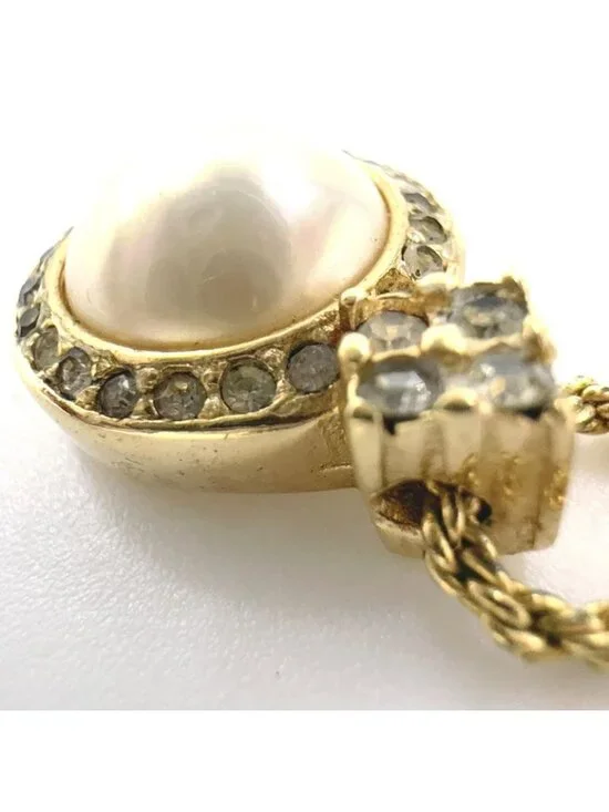 Dior Line Stone Faux Pearl Gold Necklace - Picture 8 of 13